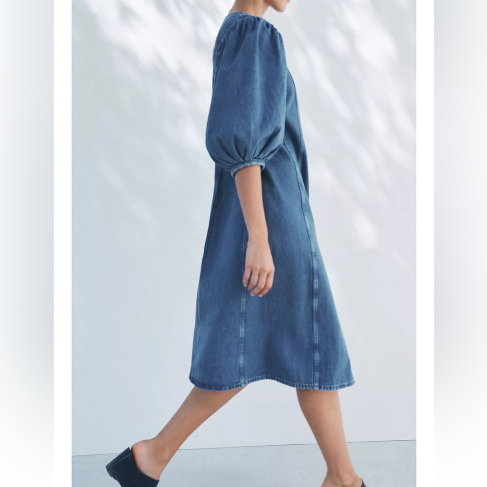 NWT Zara Blue Denim Midi Dress with Balloon Sleeves - Picture 7 of 12
